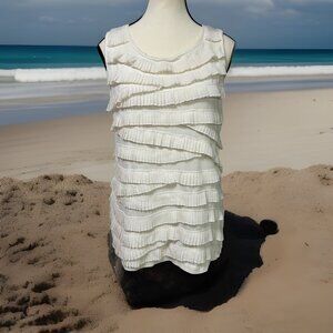 Chicos Medium Tank Top Women’s Cream Color Bohemian Chic Ruffle B38